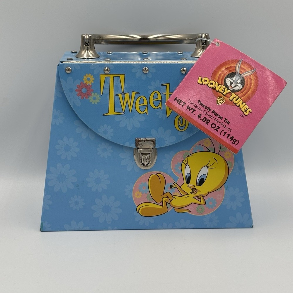 Vintage 2001 Warner Bros. Looney Tunes Tweety Bird Mini 5"Tall Metal Tin Purse‎